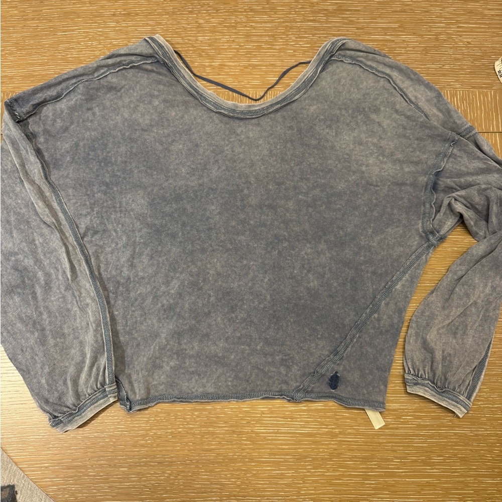 Free People Washed Blue Crop Dolman Top